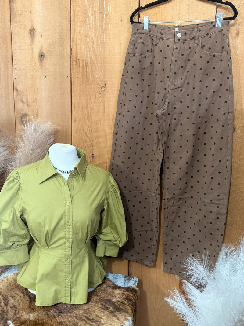Brown Polka Dot Wide Leg Pants