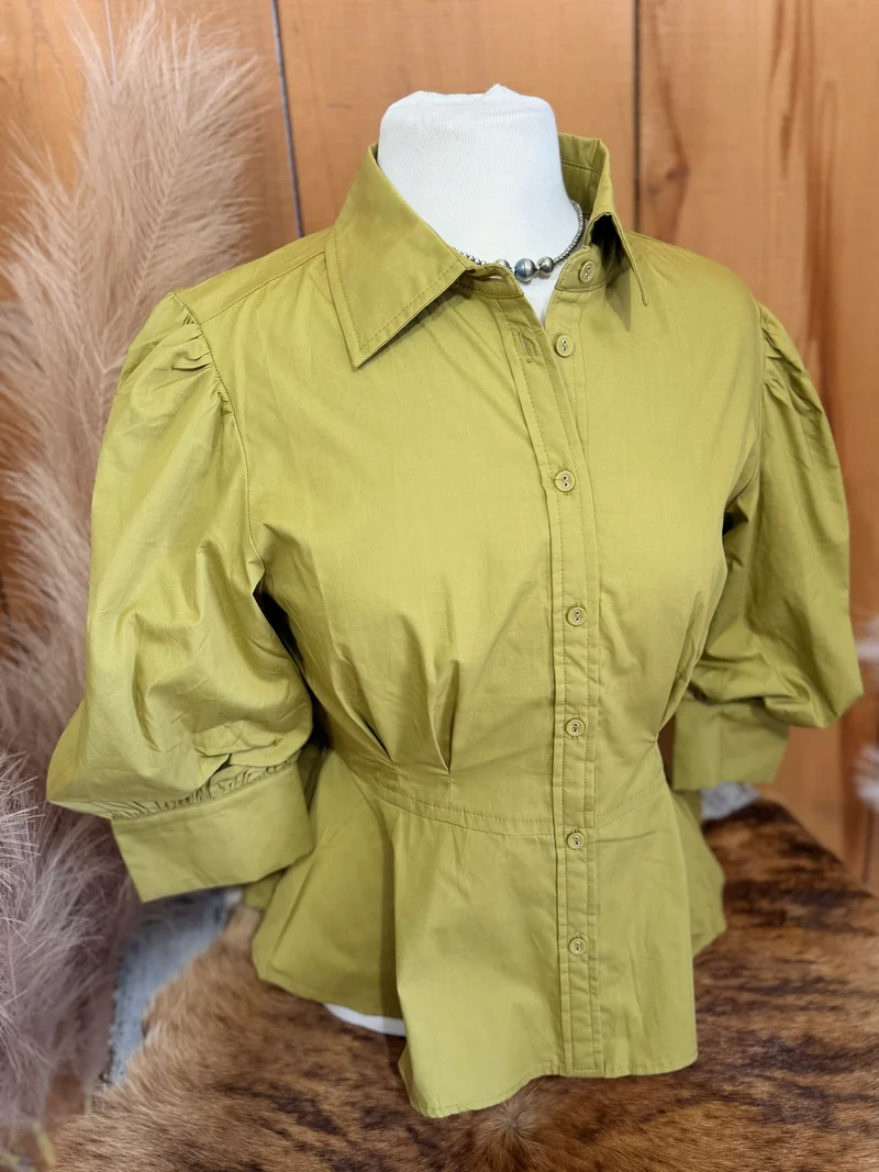 Avocado Button Down Peplum Top