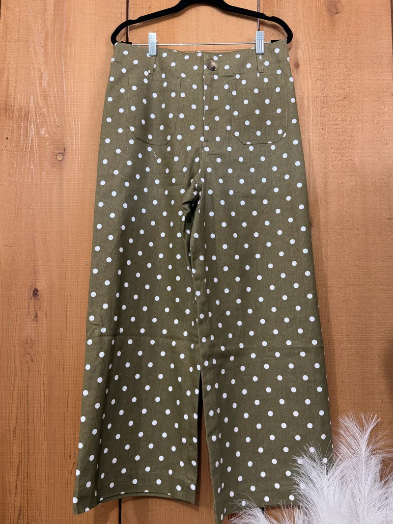 Olive Polka Dot Wide Leg Pants