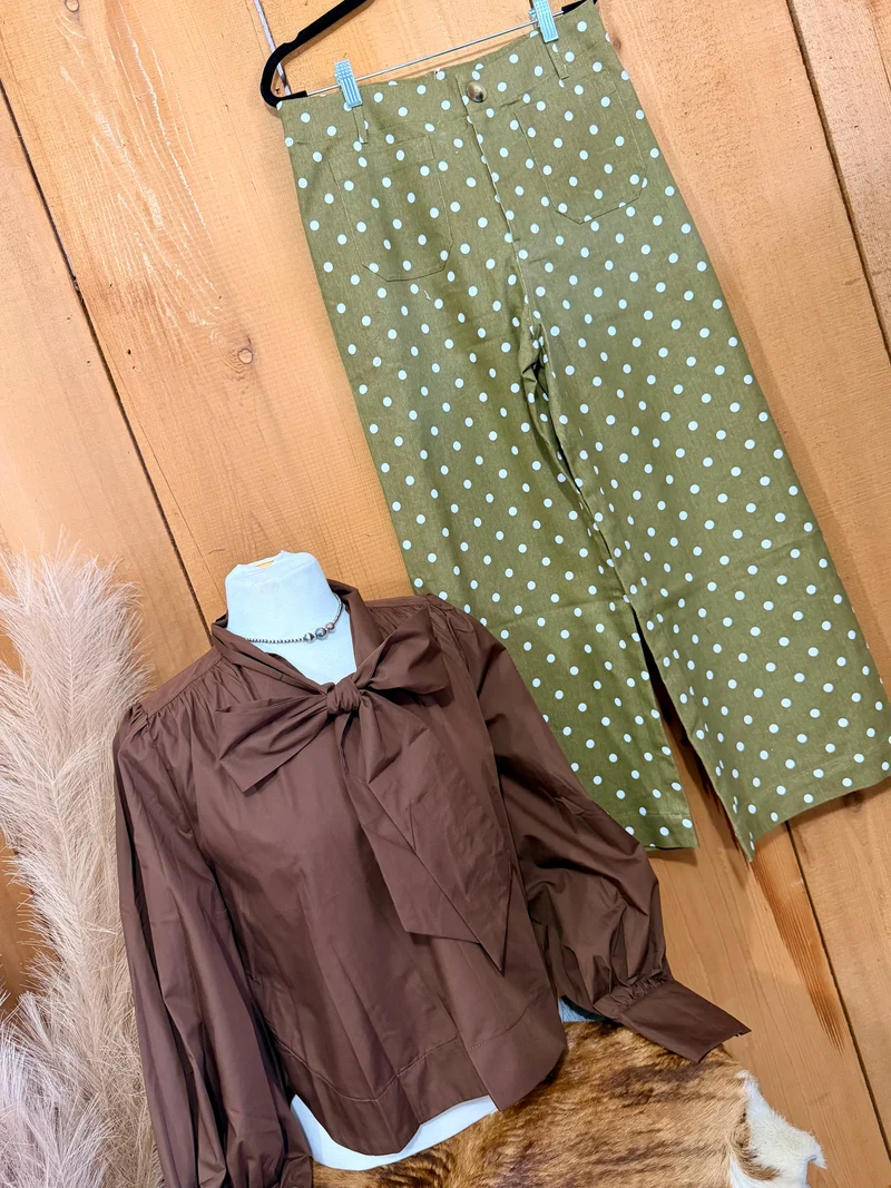 Olive Polka Dot Wide Leg Pants