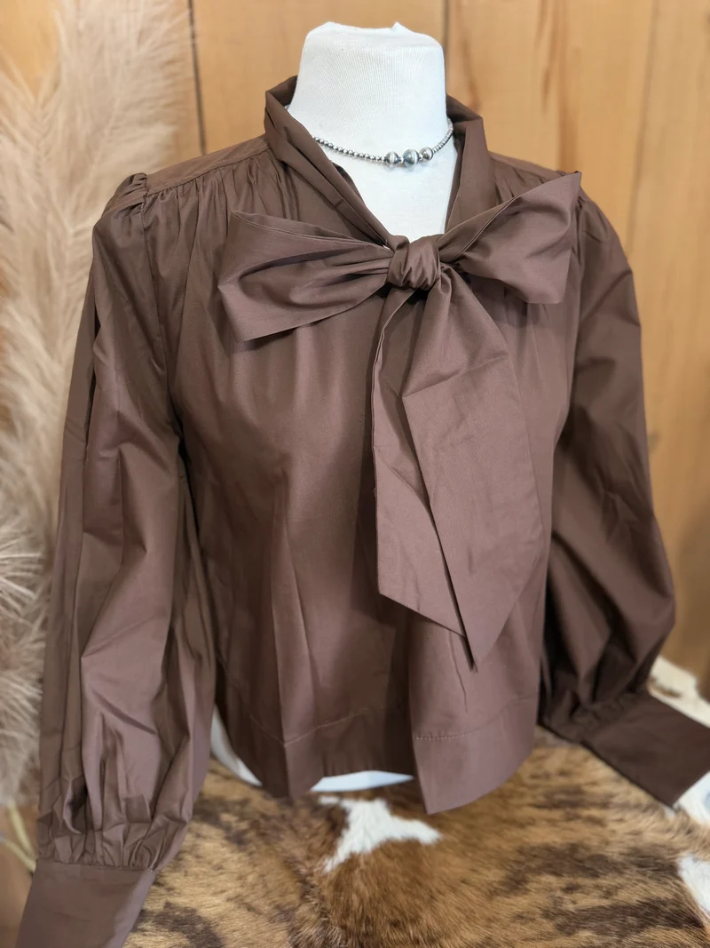 Brown Button Up Bow Top