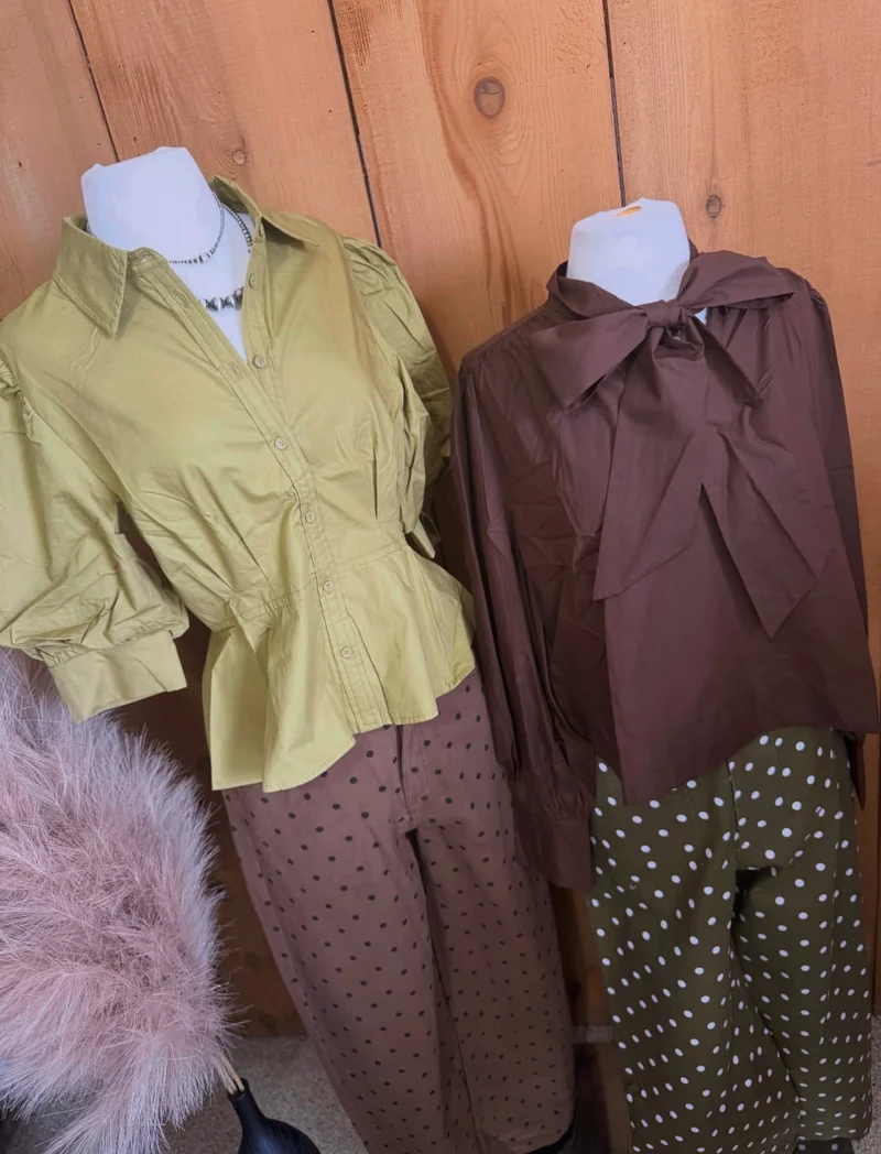 Brown Button Up Bow Top