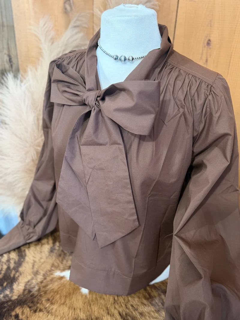 Brown Button Up Bow Top