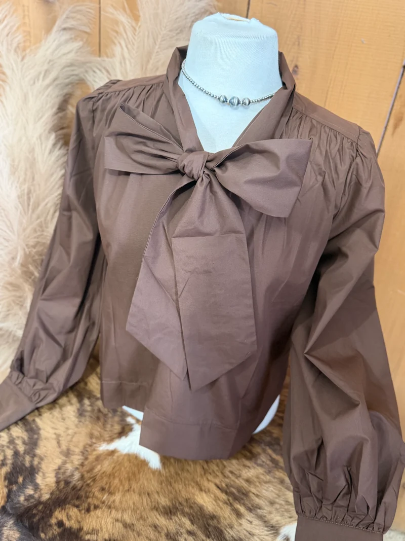 Brown Button Up Bow Top