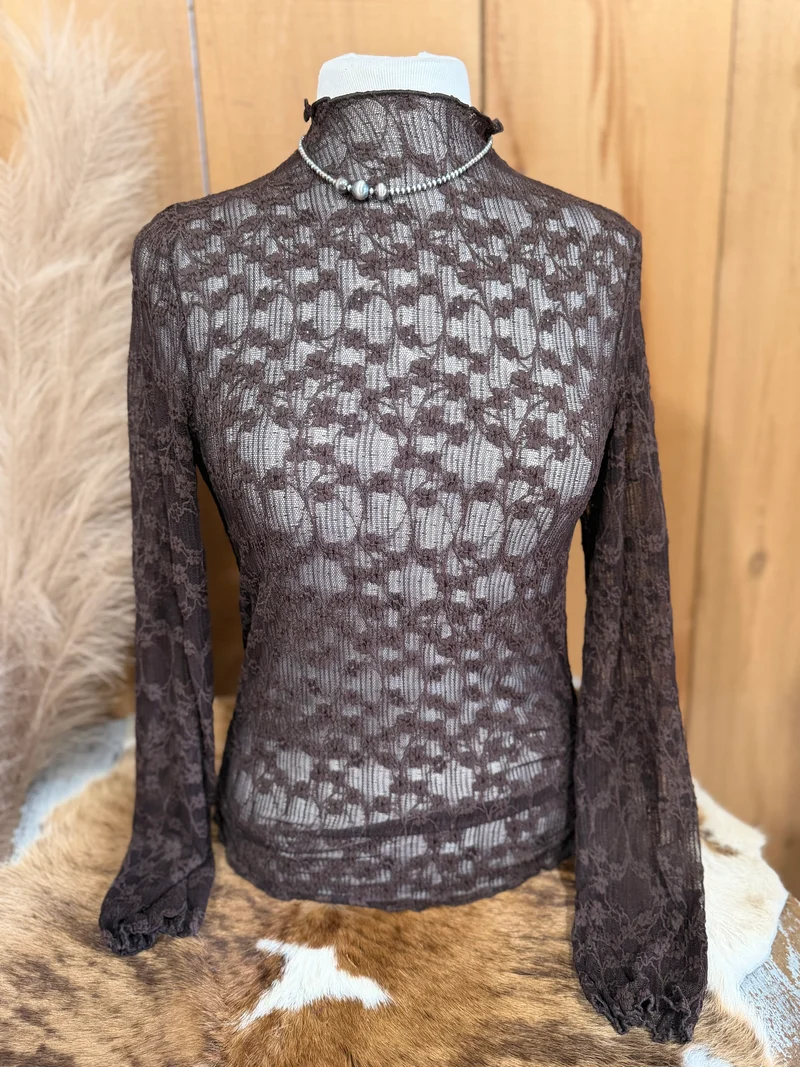 Brown Lace Mesh Top