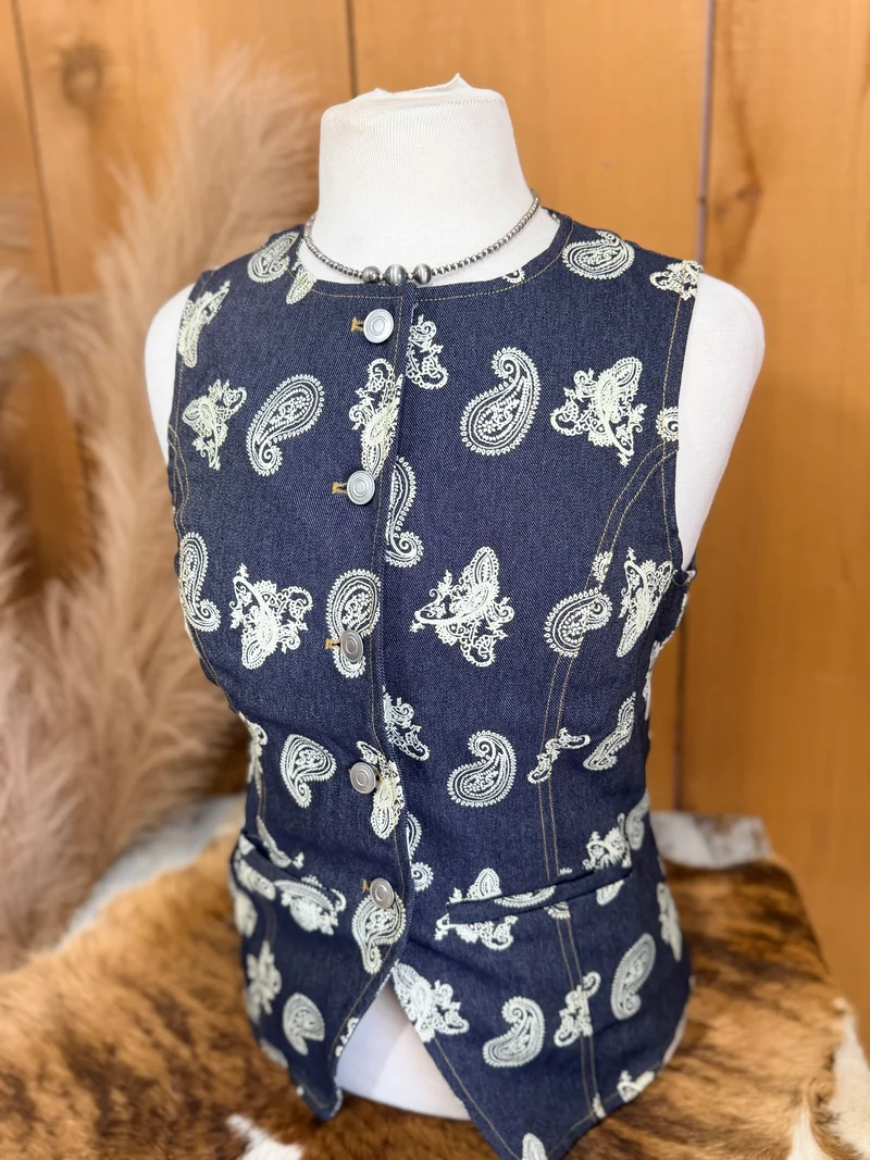 Paisley Denim Button Up Tank Vest