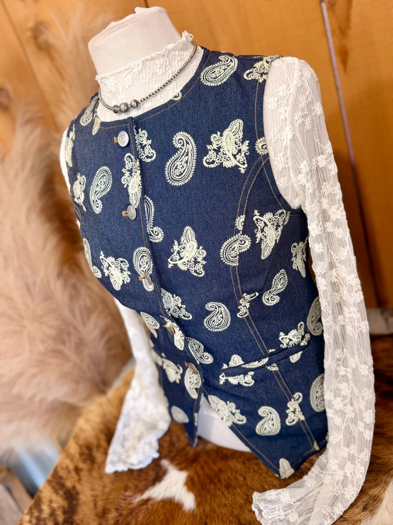 Paisley Denim Button Up Tank Vest