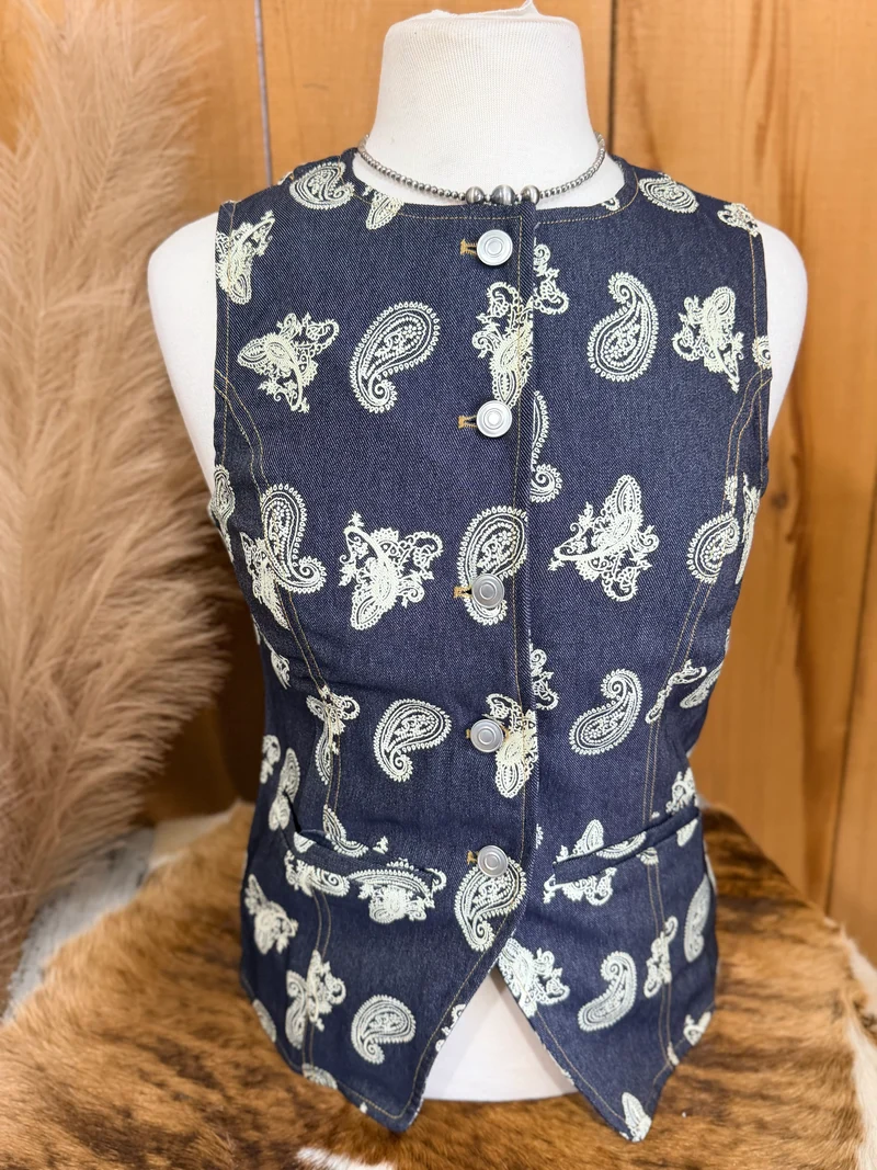 Paisley Denim Button Up Tank Vest
