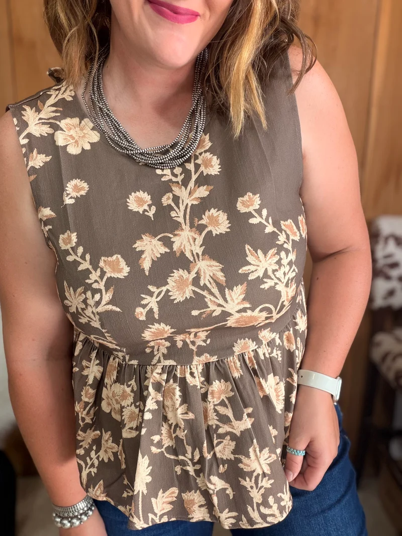 Brown Floral Peplum Tank