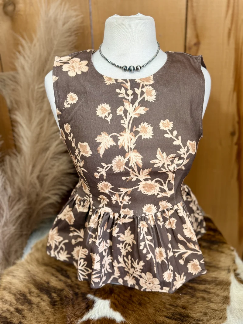 Brown Floral Peplum Tank