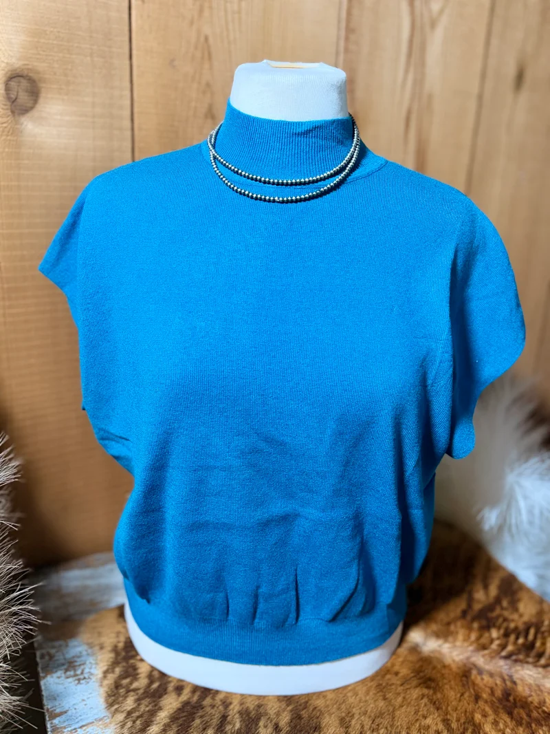 Teal Mock Neck Sweater Top