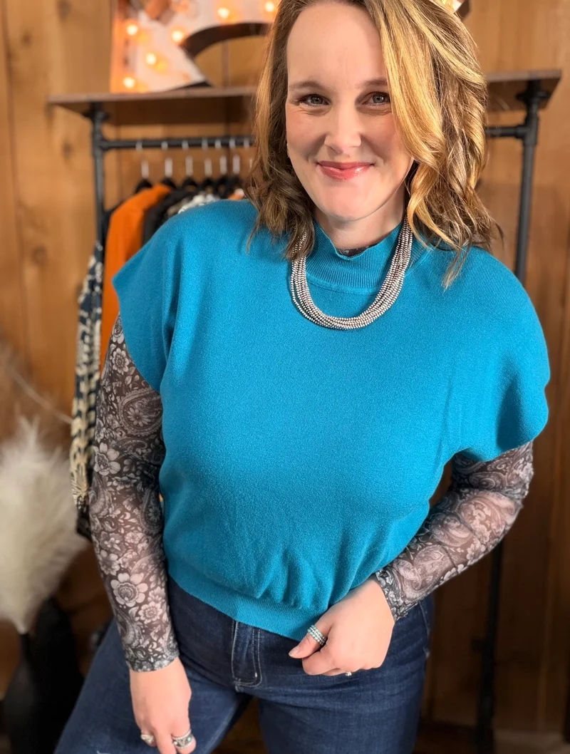 Teal Mock Neck Sweater Top