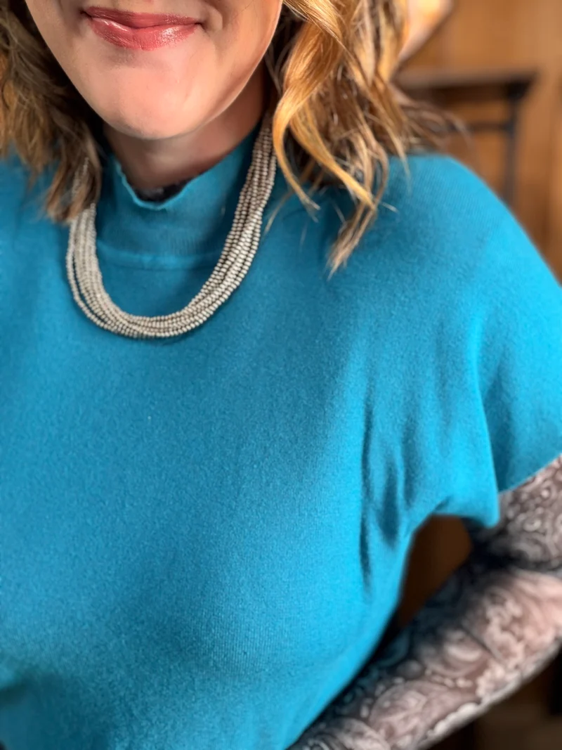 Teal Mock Neck Sweater Top