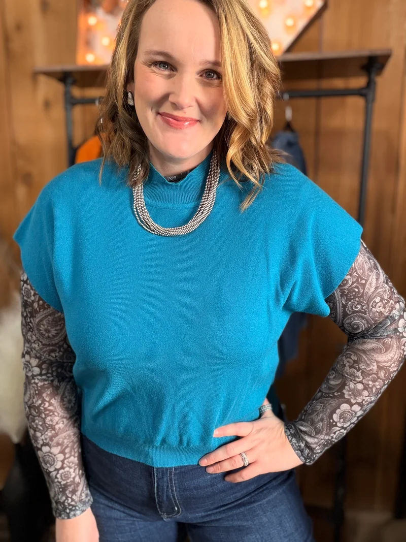 Teal Mock Neck Sweater Top