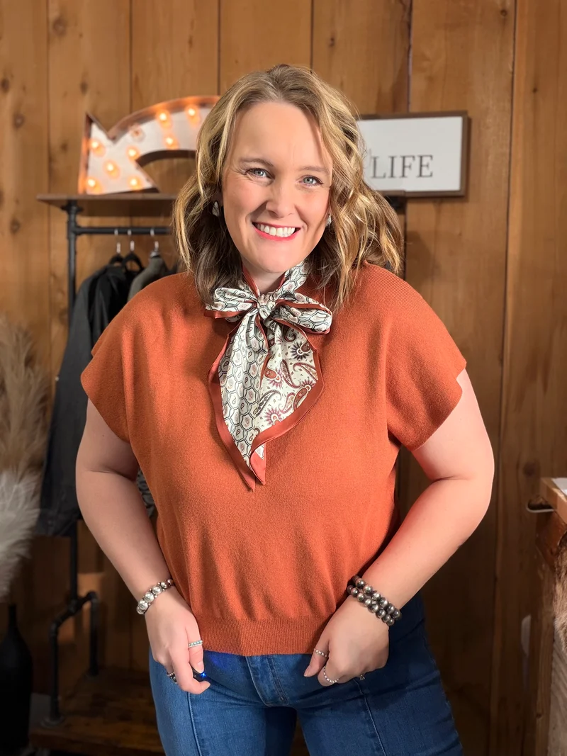 Rust Mock Neck Sweater Top