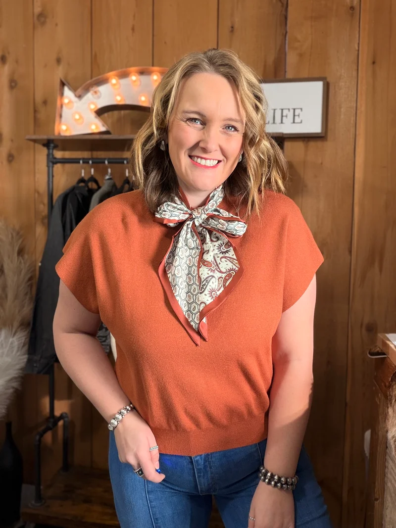 Rust Mock Neck Sweater Top