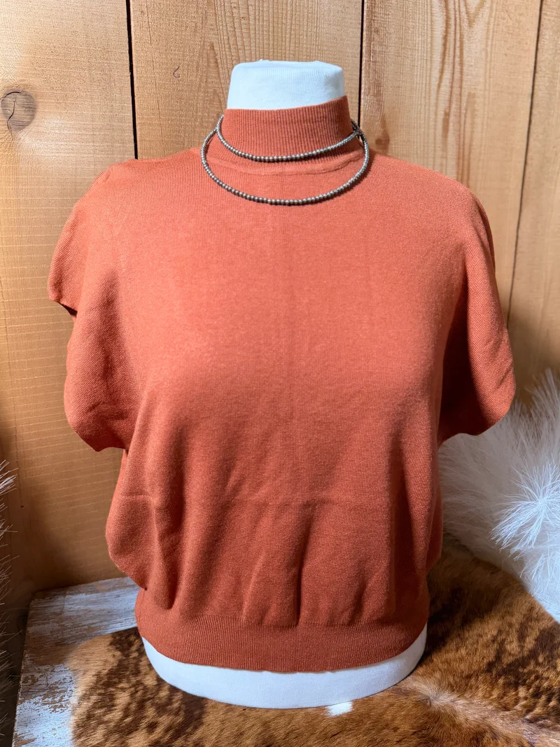 Rust Mock Neck Sweater Top