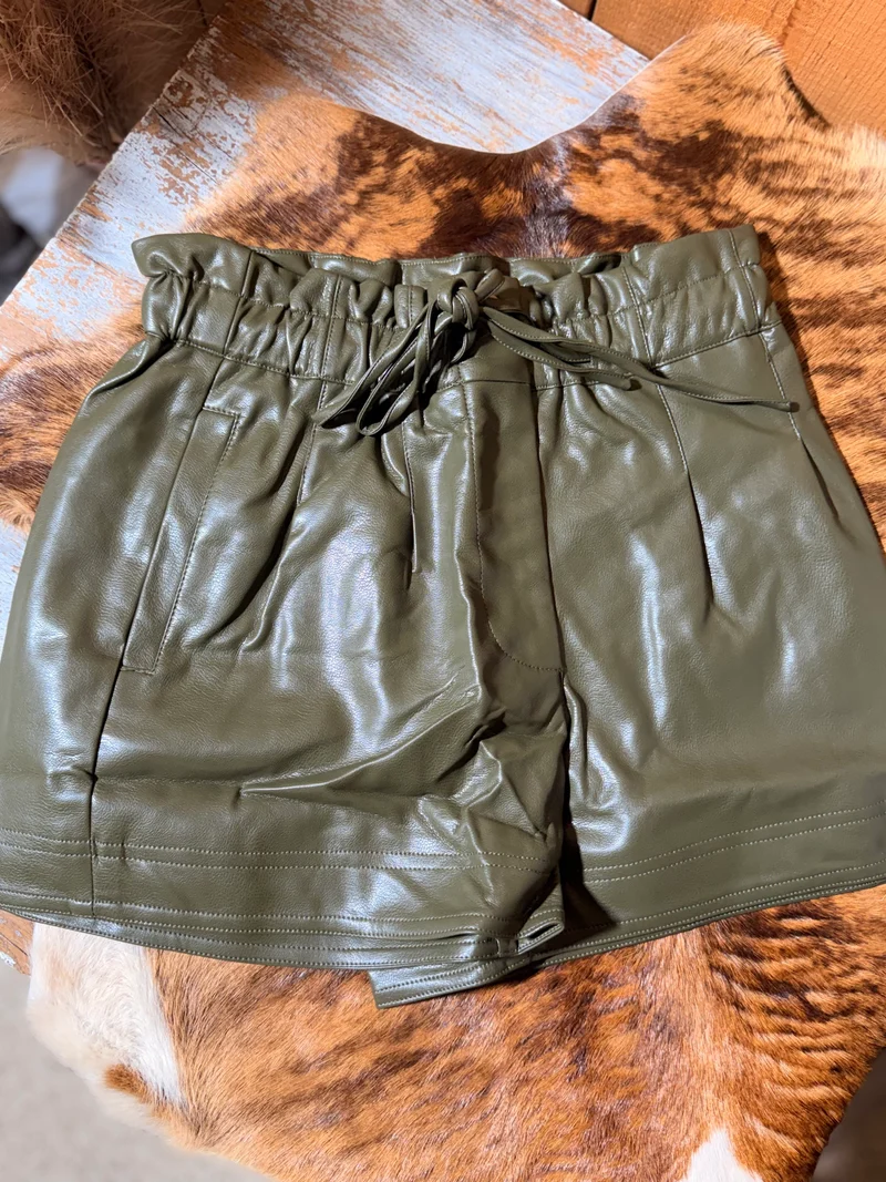 Olive Pleather Shorts