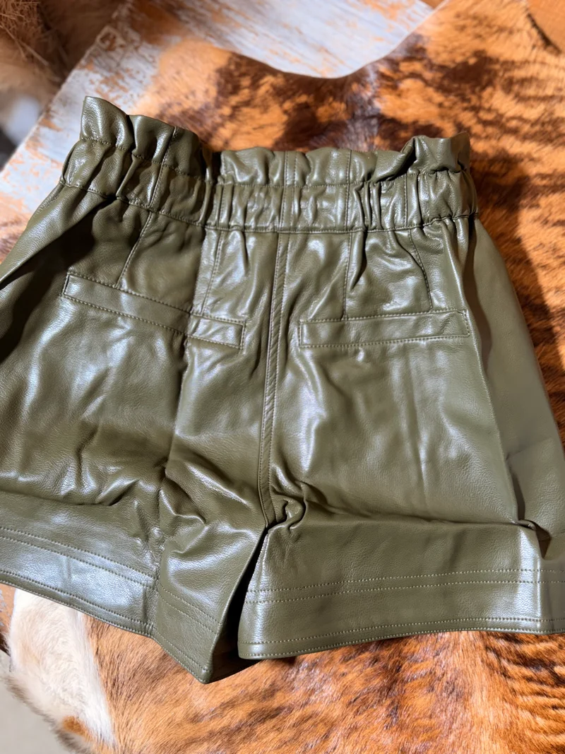 Olive Pleather Shorts