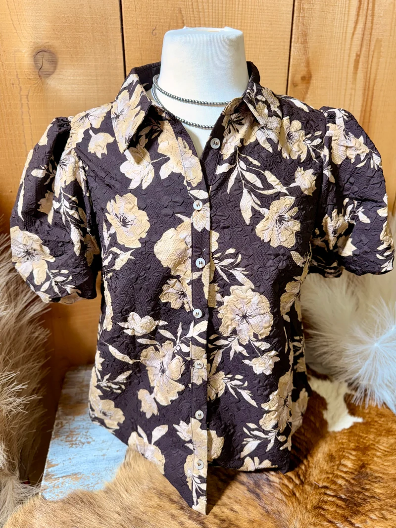 Dark Brown Floral Textured Top