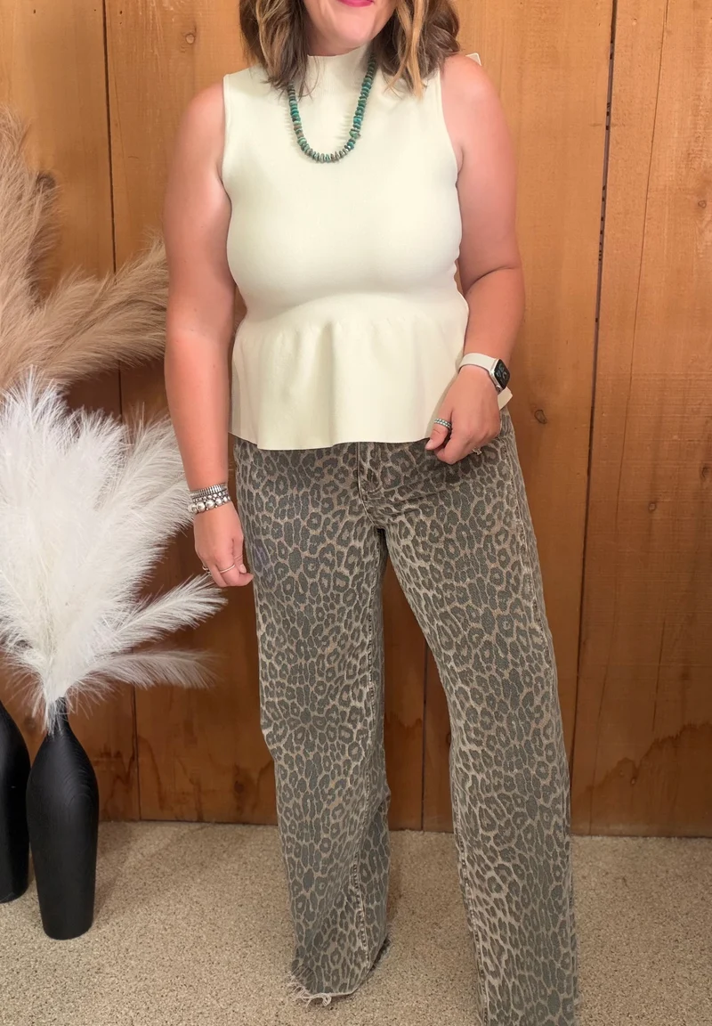 Flying Monkey Leopard Wide Leg Denim Jeans