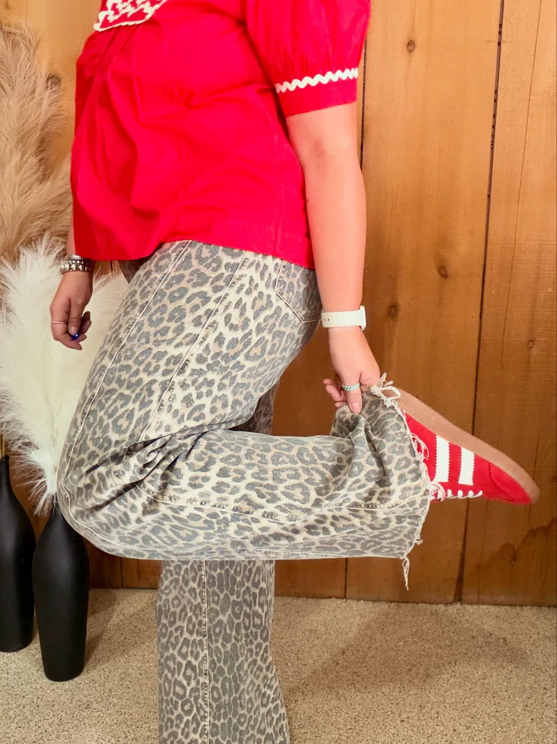Flying Monkey Leopard Wide Leg Denim Jeans