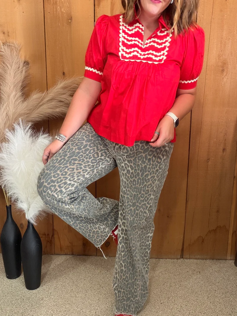 Flying Monkey Leopard Wide Leg Denim Jeans