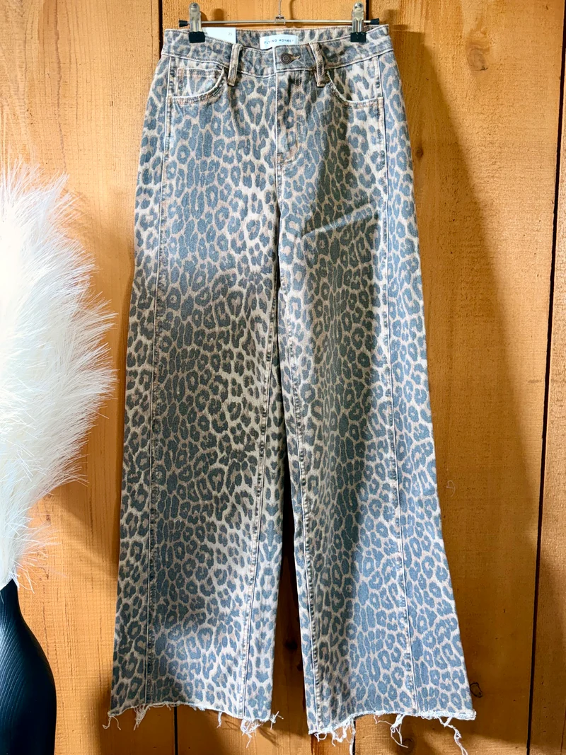 Flying Monkey Leopard Wide Leg Denim Jeans