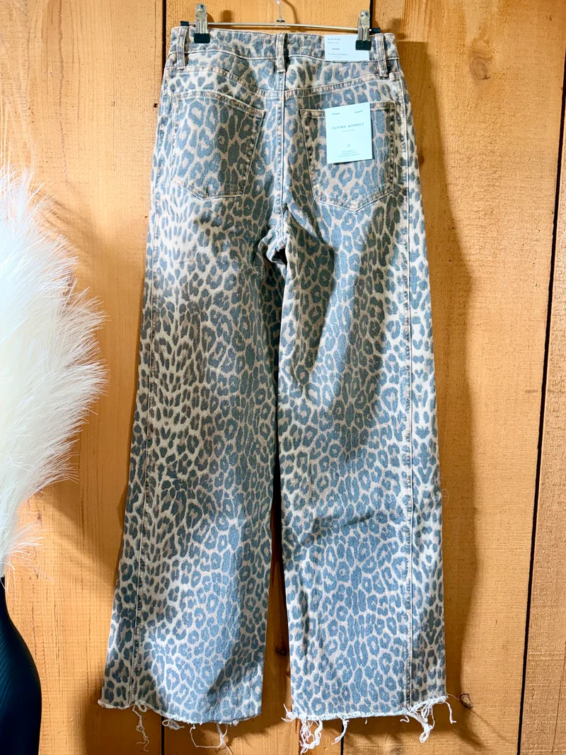 Flying Monkey Leopard Wide Leg Denim Jeans