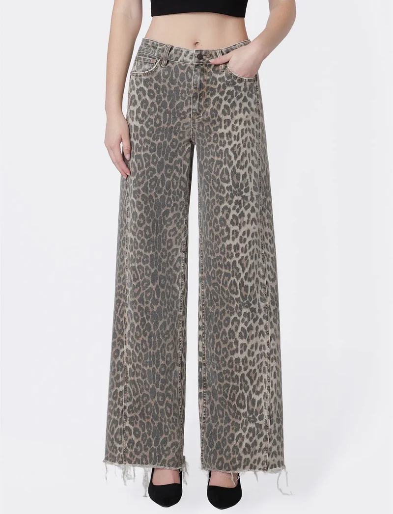 Flying Monkey Leopard Wide Leg Denim Jeans
