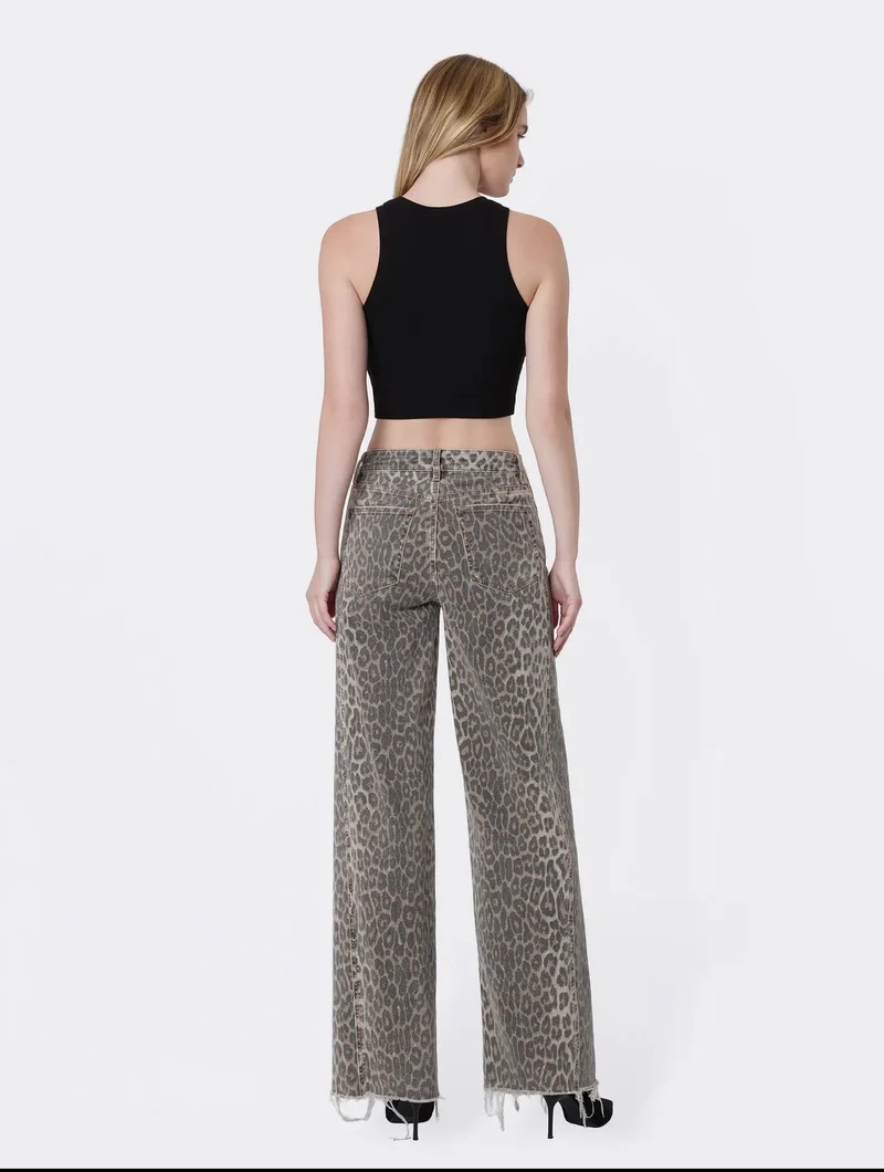 Flying Monkey Leopard Wide Leg Denim Jeans