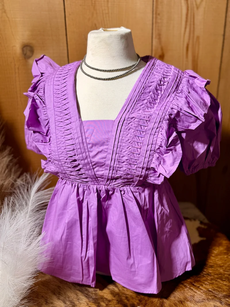 Lavender PinTuck Detail Ruffle Top