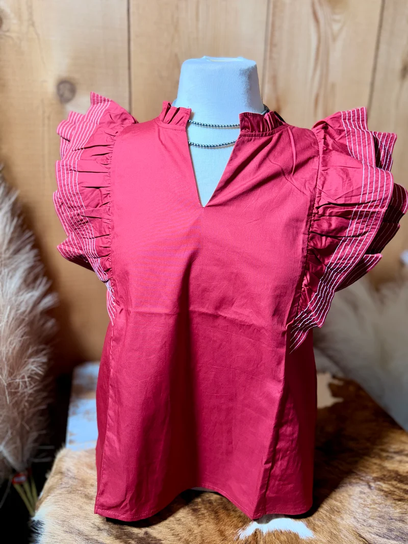Burgundy Ruffle Sleeve Top
