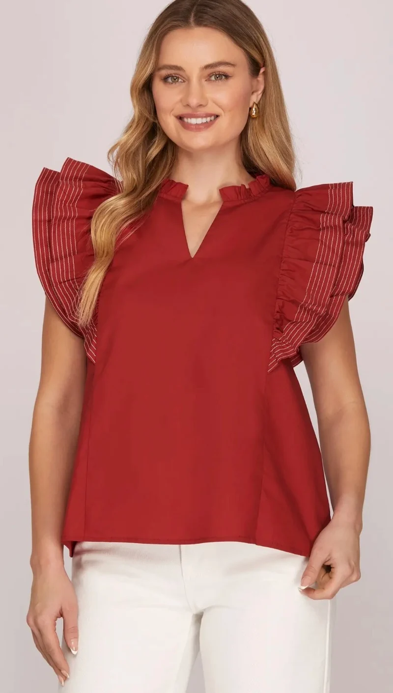 Burgundy Ruffle Sleeve Top