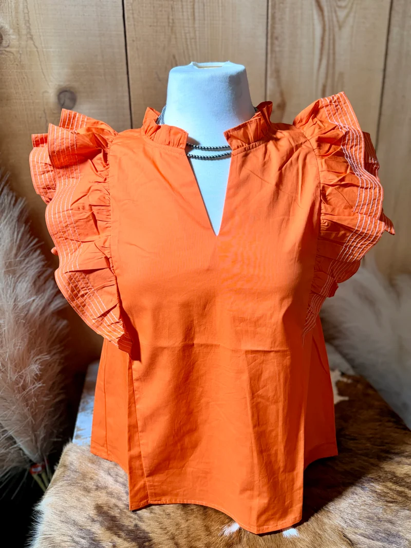 Orange Ruffle Sleeve Top
