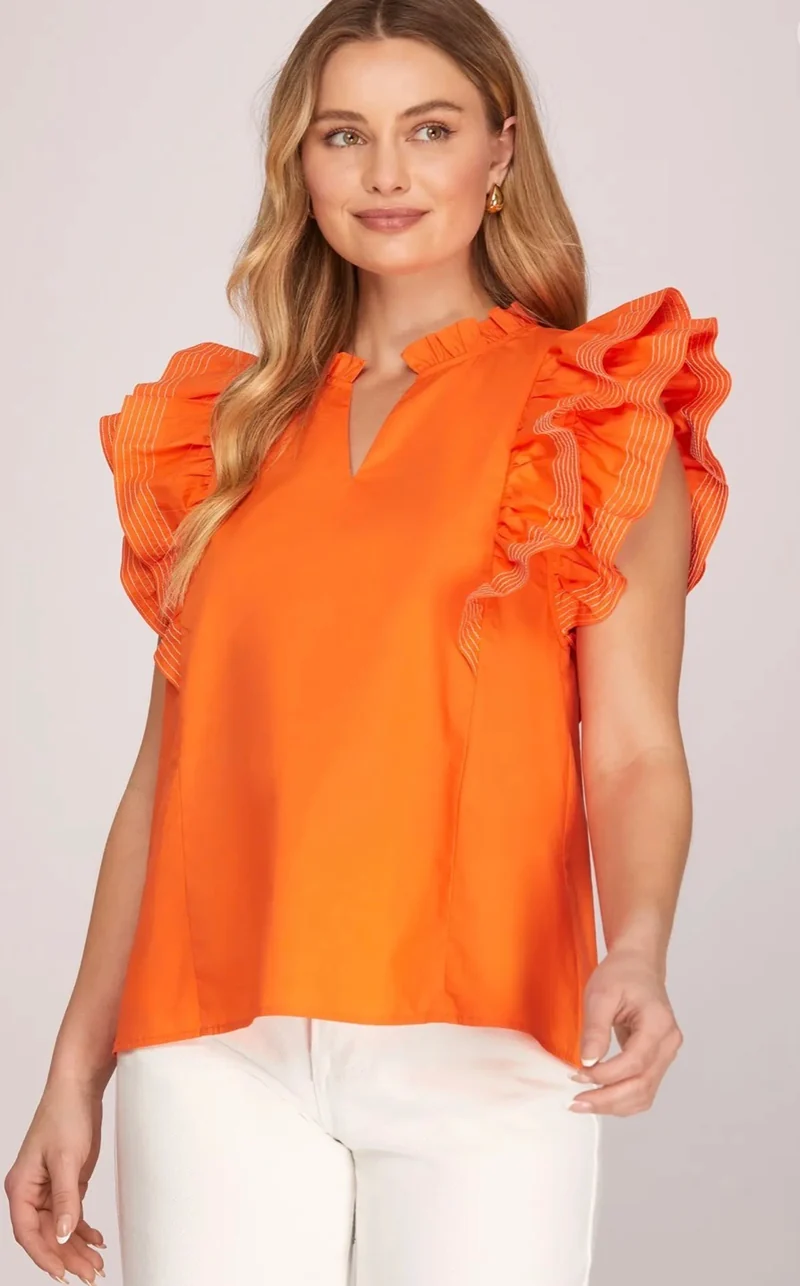 Orange Ruffle Sleeve Top