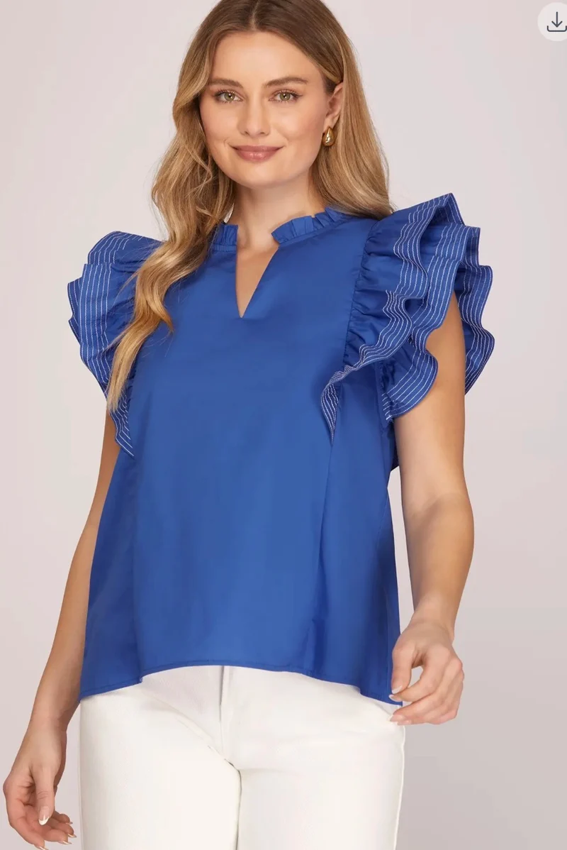 Blue Ruffle Sleeve Top