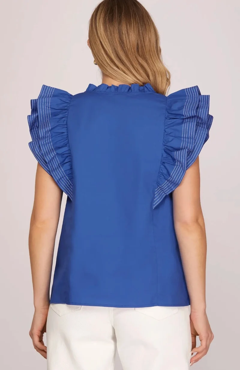 Blue Ruffle Sleeve Top