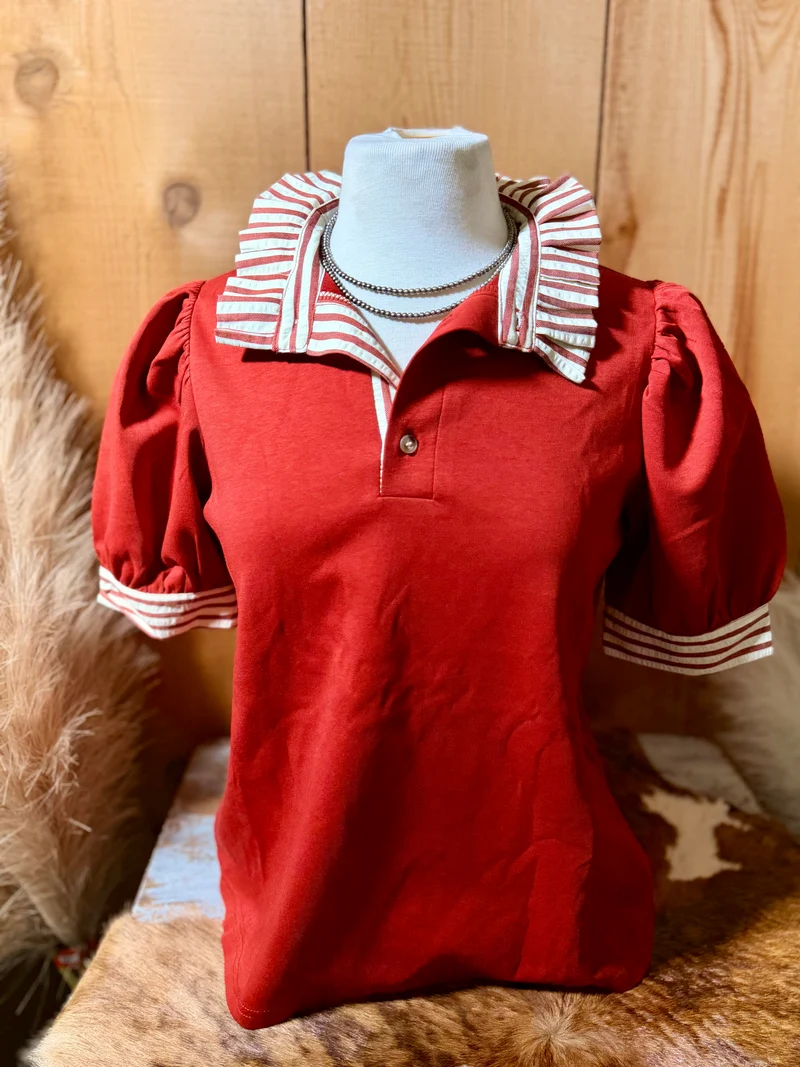 Striped Trim Top - Rust