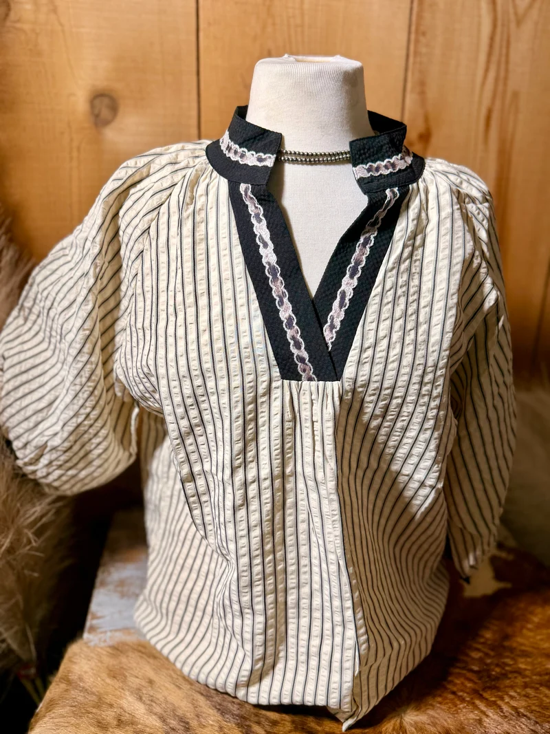 Cream / Black Striped Top
