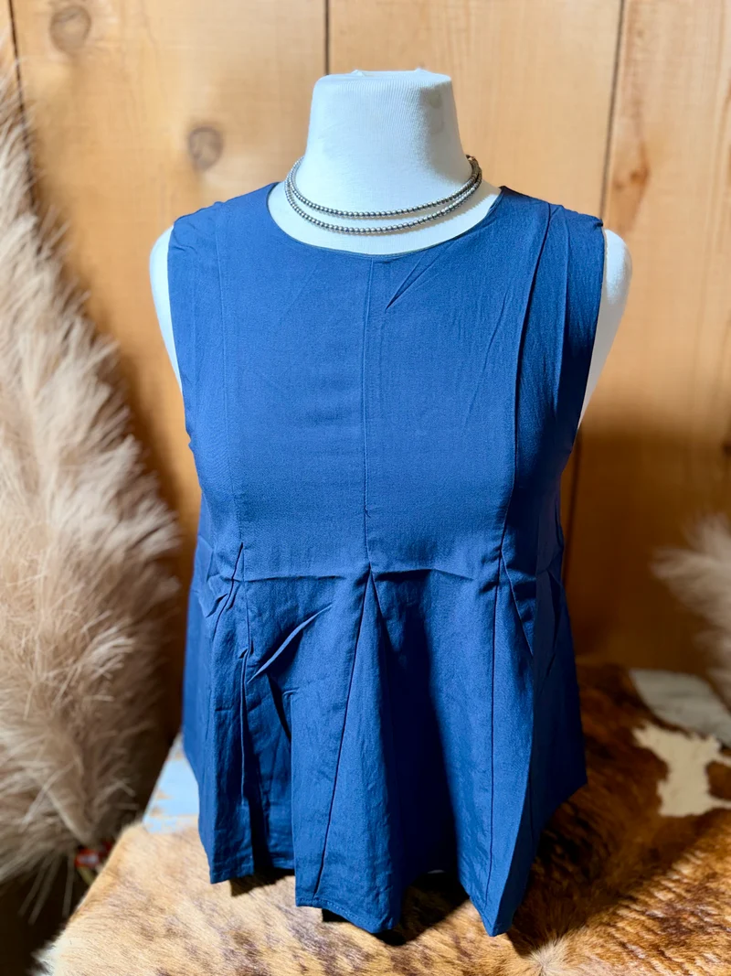 Pleated Tank - Navy