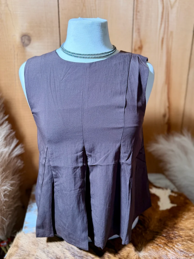Pleated Tank - Brown
