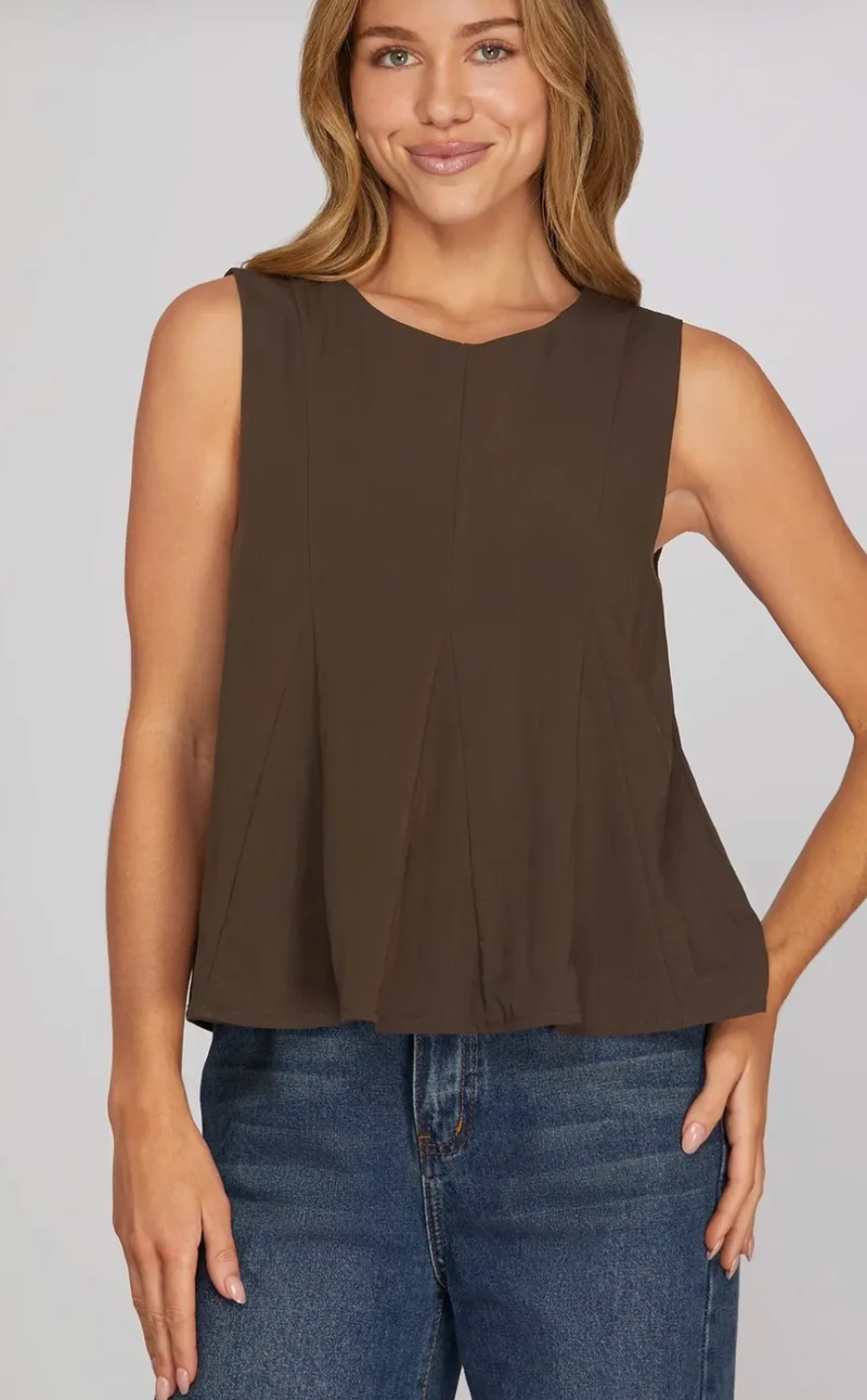 Pleated Tank - Brown
