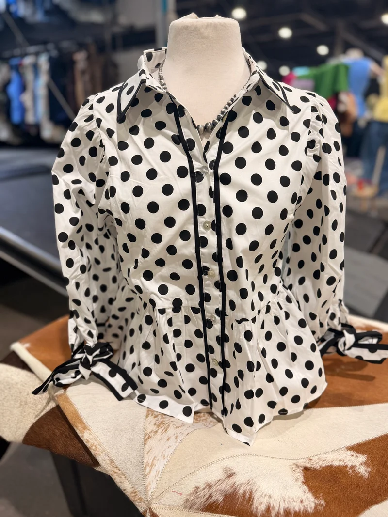 Black / White Bow Tie Button Down Top