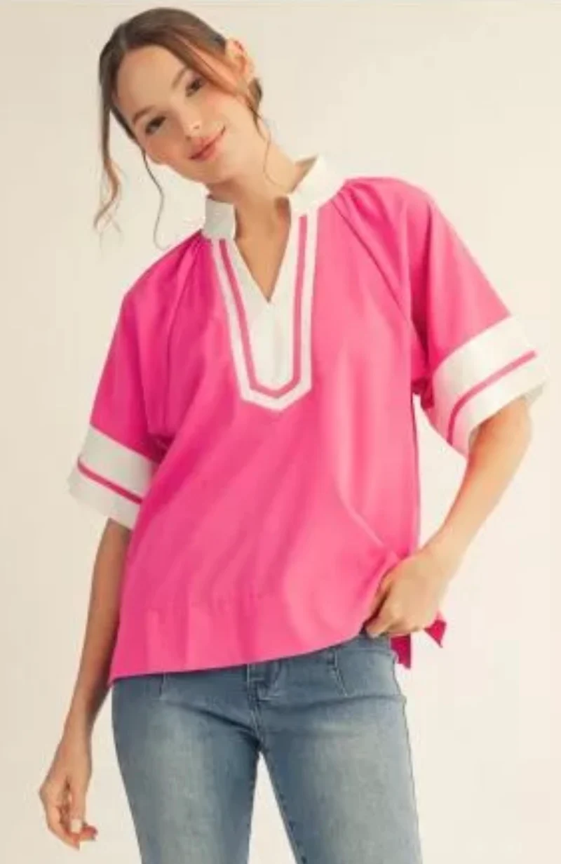 Pink / White Block Top