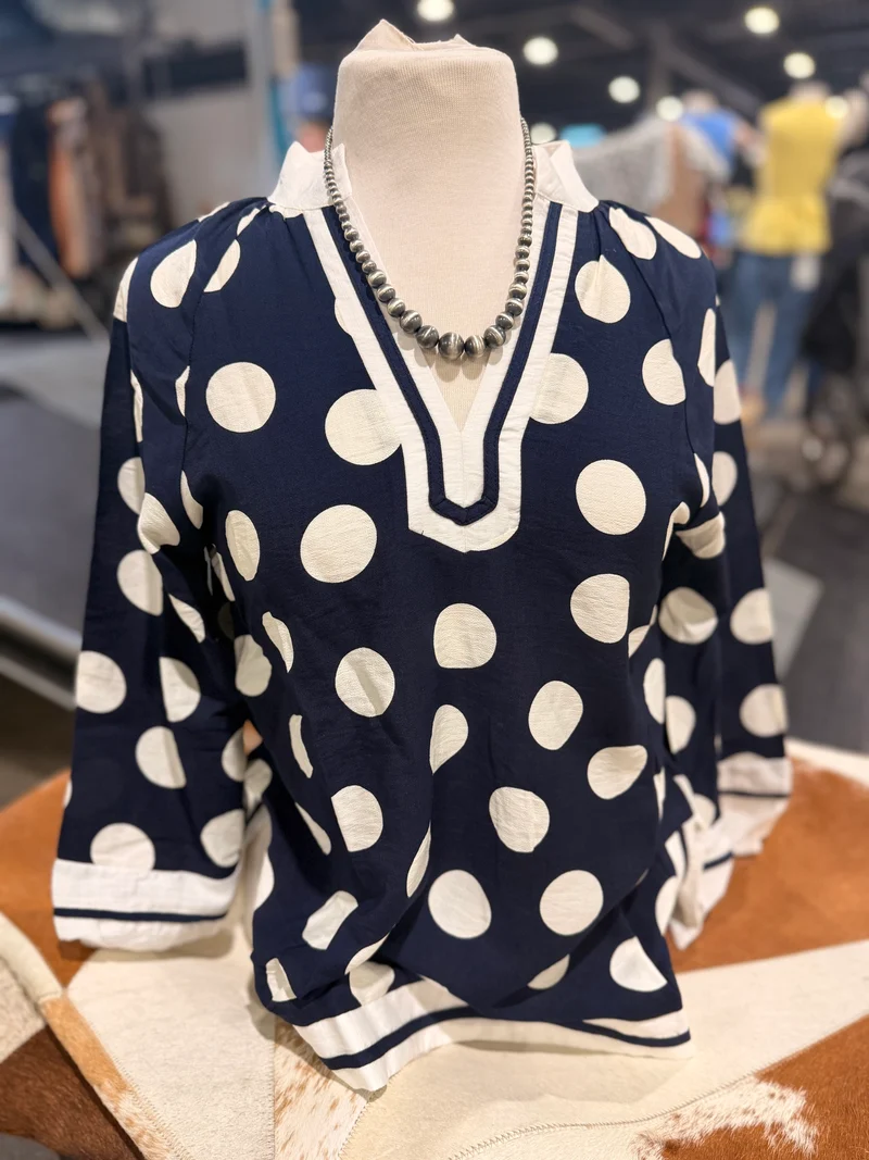 Navy Polka Dot 3/4 Sleeve Top