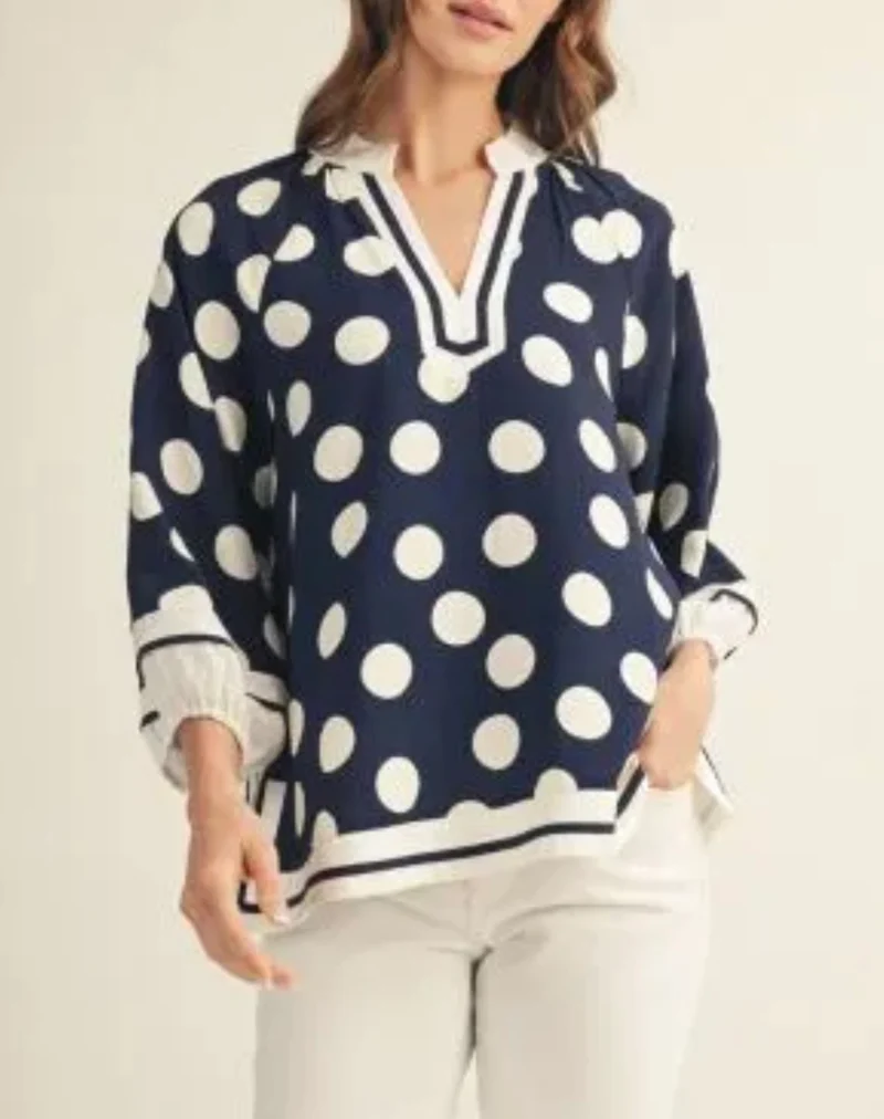 Navy Polka Dot 3/4 Sleeve Top