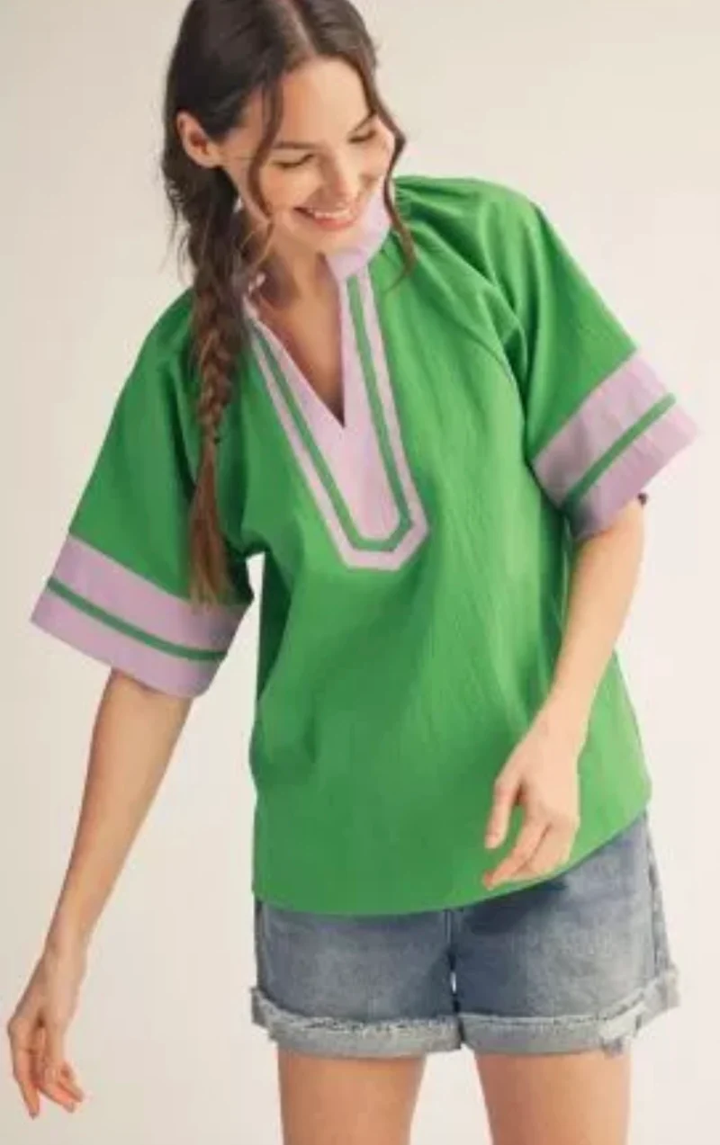 Green / Lavender Block Top