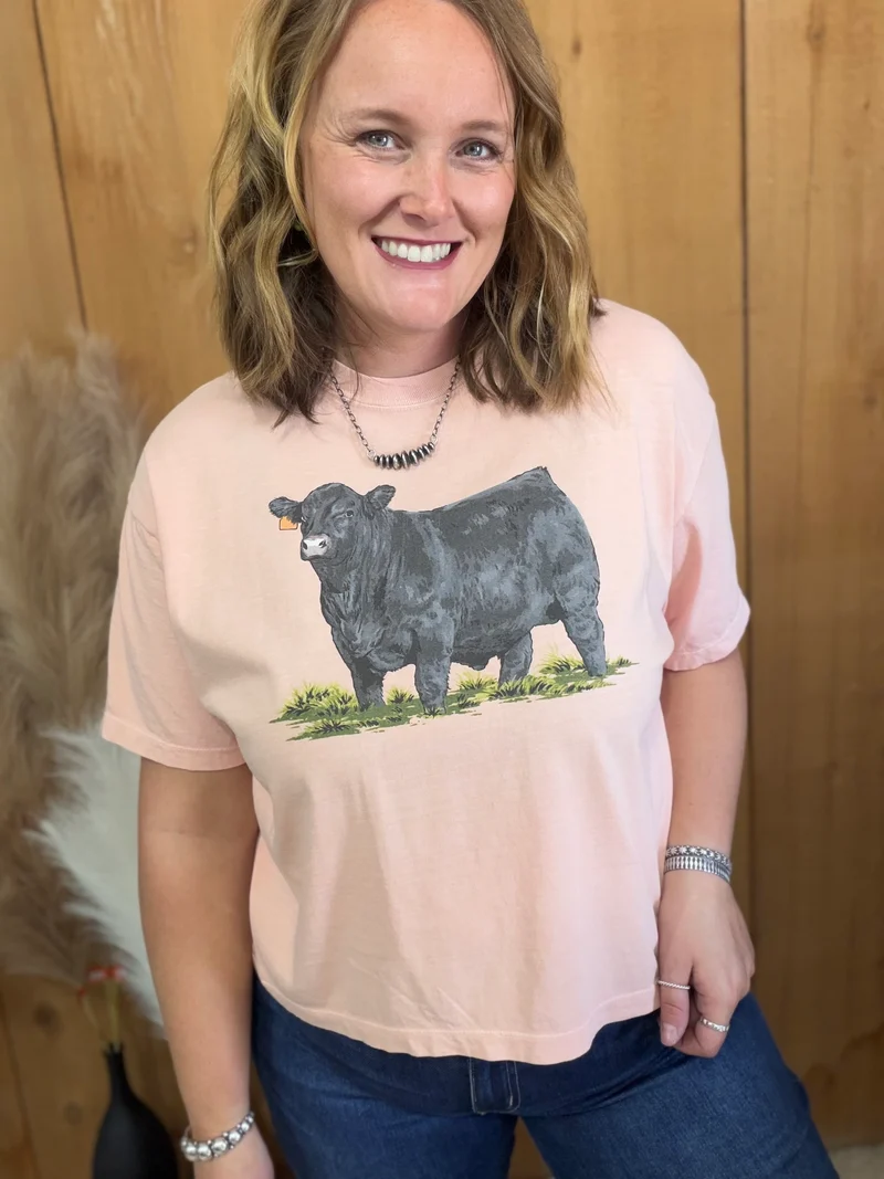 Angus Show Bull Peach Boxy Tee