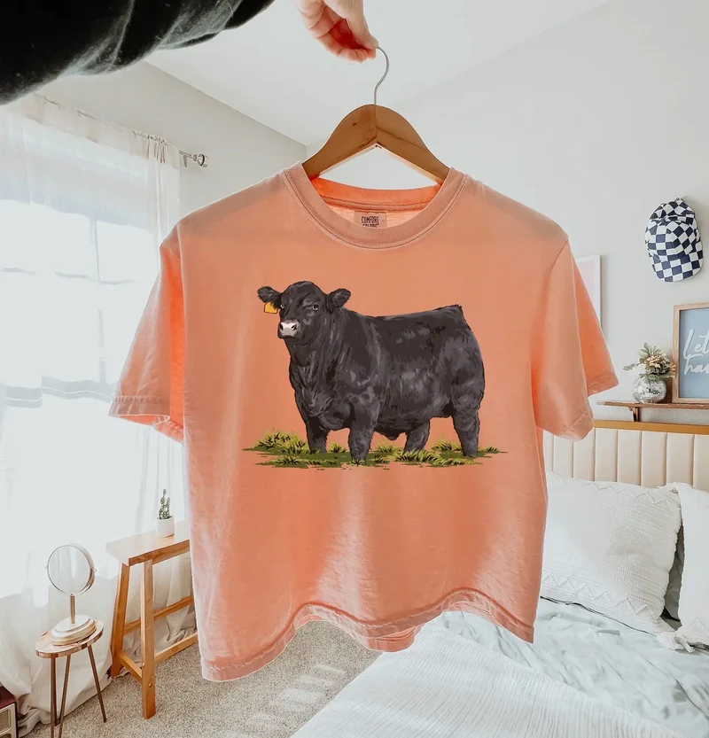 Angus Show Bull Peach Boxy Tee